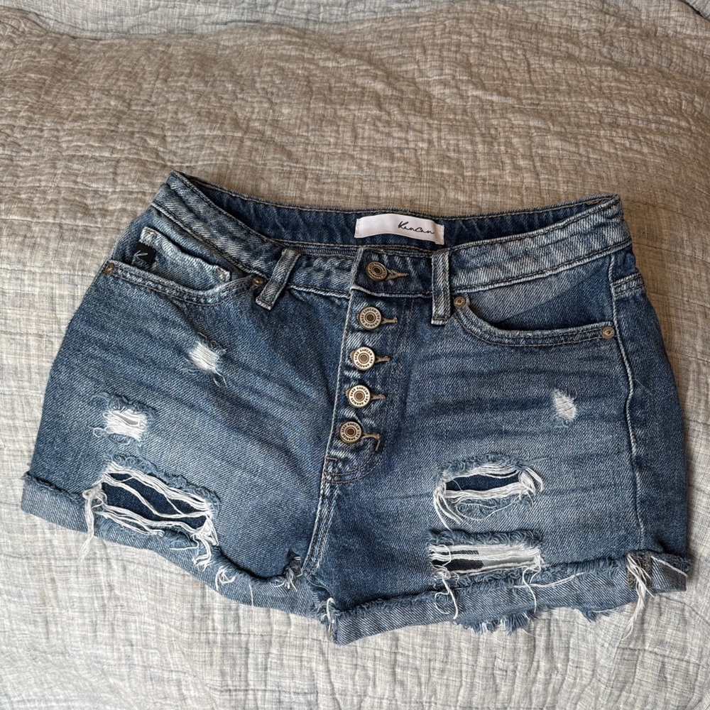 KanCan Women's Button-Fly Distressed Jean Shorts